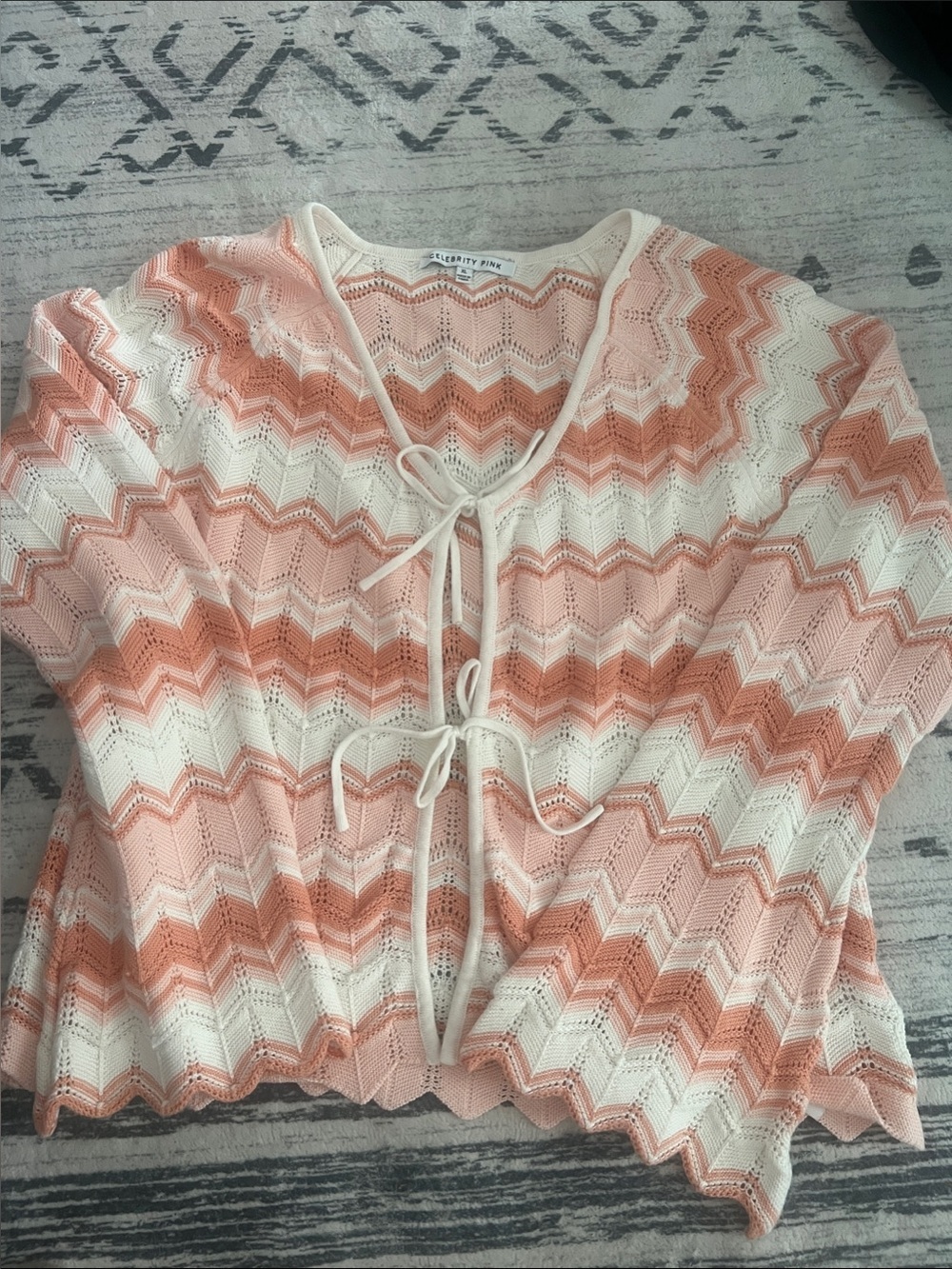 Summer Cotton Peach & Cream Bow Cardigan